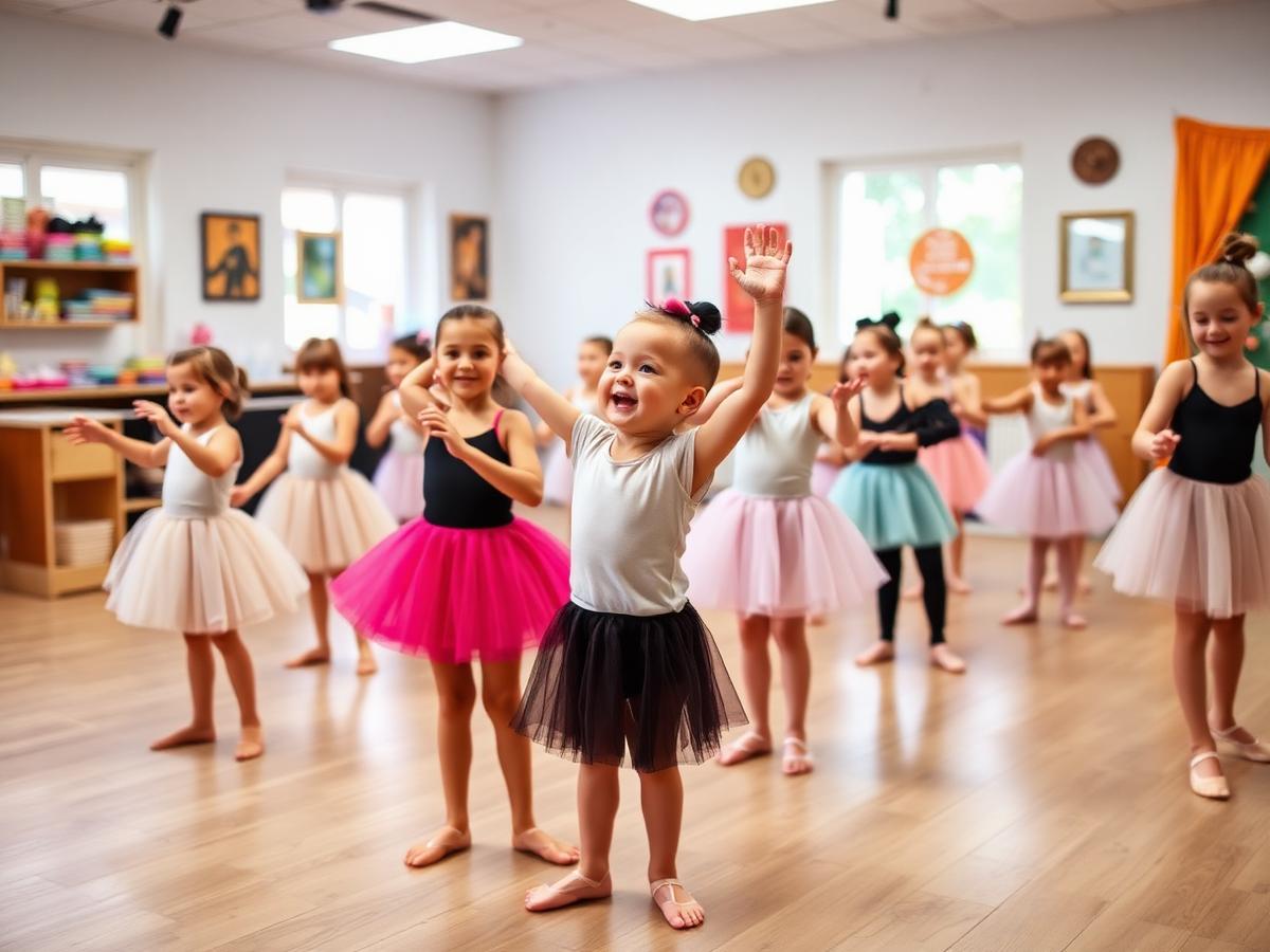 Crianças participando de aula de ballet infantil